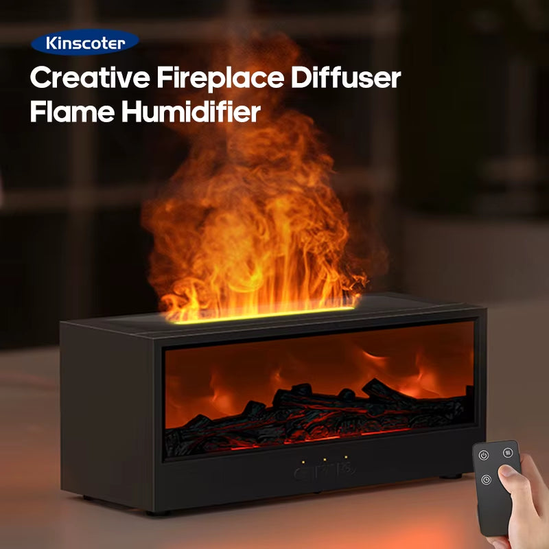 Creative Fireplace Aroma Diffuser 150Ml Simulated Flame Air Humidifier with Remote and Waterless Auto off for Home Room Gift