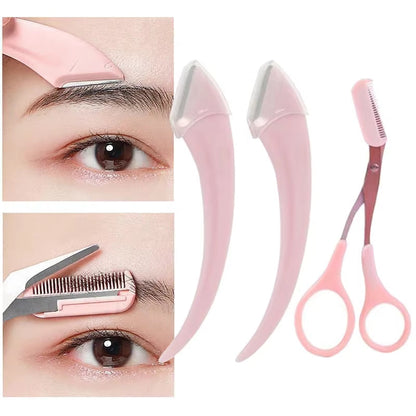 Karsyngirl 1/2/3Pcs Eyebrow Trimming Knife Eyebrow Face Razor for Women Eyebrow Scissors with Comb Brow Trimmer Scraper