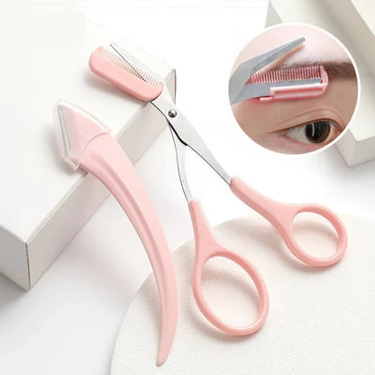 Karsyngirl 1/2/3Pcs Eyebrow Trimming Knife Eyebrow Face Razor for Women Eyebrow Scissors with Comb Brow Trimmer Scraper