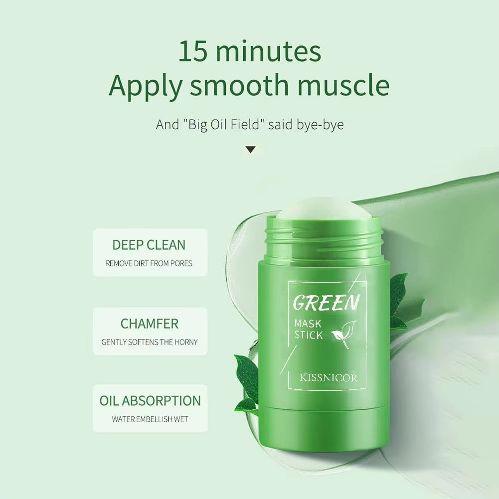 Face Clean Mask Green Tea Cleansing Stick Mask Shrink Pores Deep Blackhead Remover Facial Cleansing Moisturizing Mask 40G