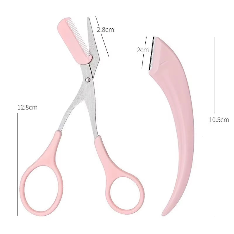 Karsyngirl 1/2/3Pcs Eyebrow Trimming Knife Eyebrow Face Razor for Women Eyebrow Scissors with Comb Brow Trimmer Scraper