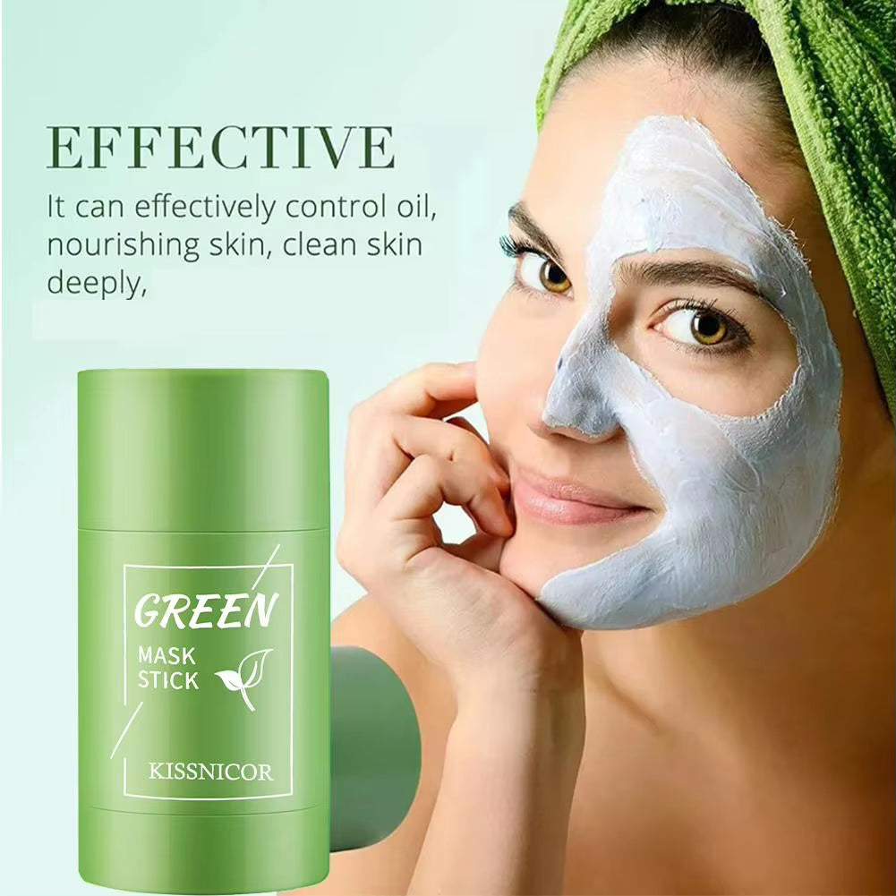 Face Clean Mask Green Tea Cleansing Stick Mask Shrink Pores Deep Blackhead Remover Facial Cleansing Moisturizing Mask 40G